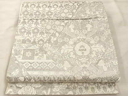 平和屋着物◎六通柄袋帯　唐織　花鳥文　銀糸　正絹　逸品　BAAU0786mz