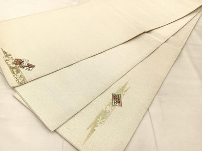 平和屋着物◎太鼓柄袋帯　刺繍　綴れ　地紙重ね人物文　金銀彩　正絹　逸品　BAAU0788mz