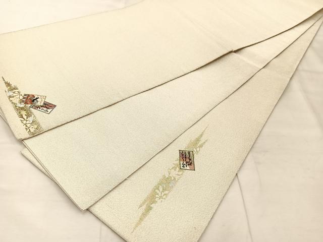 平和屋着物◎太鼓柄袋帯　刺繍　綴れ　地紙重ね人物文　金銀彩　正絹　逸品　BAAU0788mz