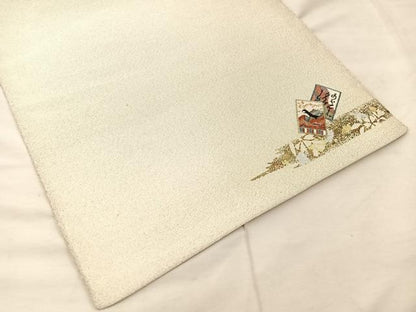 平和屋着物◎太鼓柄袋帯　刺繍　綴れ　地紙重ね人物文　金銀彩　正絹　逸品　BAAU0788mz