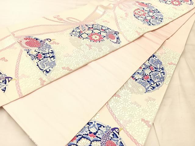 平和屋着物◎六通柄袋帯　唐織　孔雀華文　金銀糸　正絹　逸品　BAAU0789mz