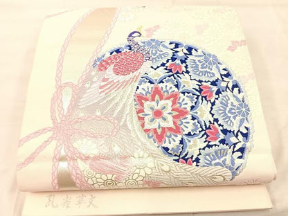 平和屋着物◎六通柄袋帯　唐織　孔雀華文　金銀糸　正絹　逸品　BAAU0789mz