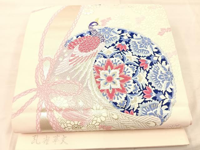平和屋着物◎六通柄袋帯　唐織　孔雀華文　金銀糸　正絹　逸品　BAAU0789mz