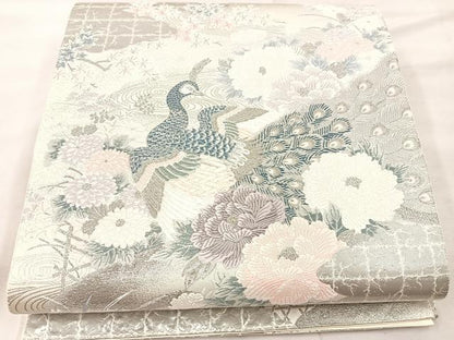 平和屋着物◎六通柄袋帯　唐織　草華孔雀文　九百プラチナ箔　正絹　逸品　BAAU0790mz