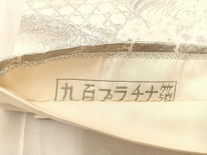 平和屋着物◎六通柄袋帯　唐織　草華孔雀文　九百プラチナ箔　正絹　逸品　BAAU0790mz