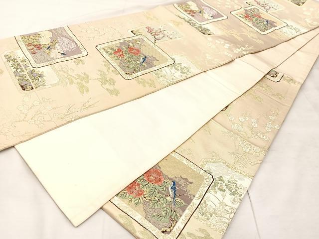 平和屋着物◎六通柄袋帯 花鳥文 金糸 正絹 逸品 BAAU0793mz