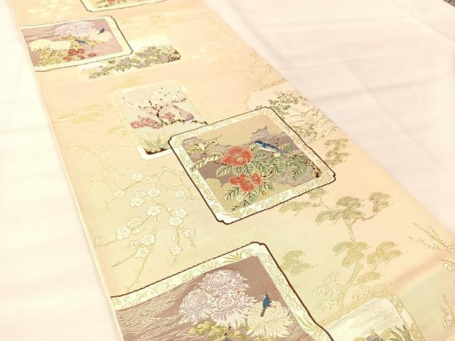 平和屋着物◎六通柄袋帯 花鳥文 金糸 正絹 逸品 BAAU0793mz