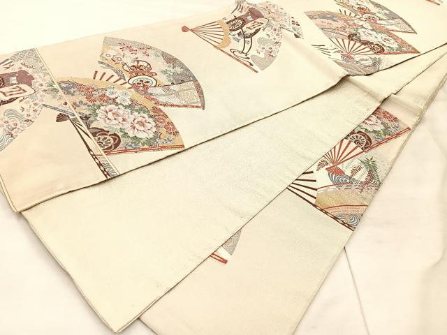 平和屋着物◎六通柄袋帯　扇面鼓花文　金銀糸　正絹　逸品　BAAU0794mz