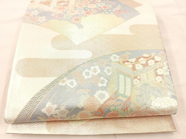 平和屋着物◎佐賀錦　六通柄袋帯　御所車花文　金銀糸　正絹　逸品　BAAU0797mz