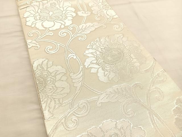 平和屋着物◎六通柄袋帯　花唐草文　銀糸　正絹　逸品　BAAU0806hv