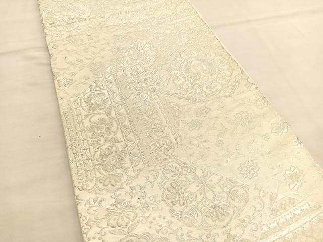 平和屋着物◎六通柄袋帯 向かい鳥花文 銀糸 正絹 逸品 BAAU0807hv
