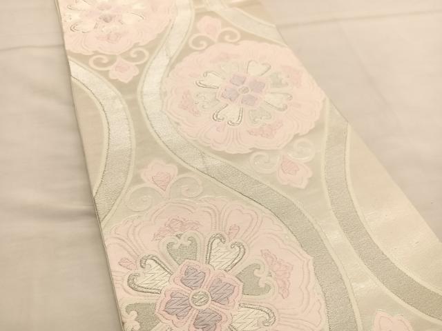 平和屋着物◎六通柄袋帯 唐織 立涌花文 銀糸 正絹 逸品 BAAU0813hv
