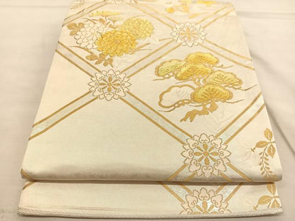 平和屋着物◎六通柄袋帯 菱天井花文 金糸 正絹 逸品 BAAU0814hv
