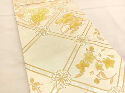 平和屋着物◎六通柄袋帯 菱天井花文 金糸 正絹 逸品 BAAU0814hv