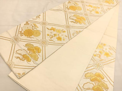 平和屋着物◎六通柄袋帯 菱天井花文 金糸 正絹 逸品 BAAU0814hv