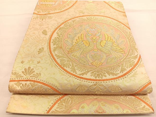 平和屋着物◎六通柄袋帯 唐織 向かい鳳凰丸文 金銀糸 正絹 逸品 BAAU0816hv