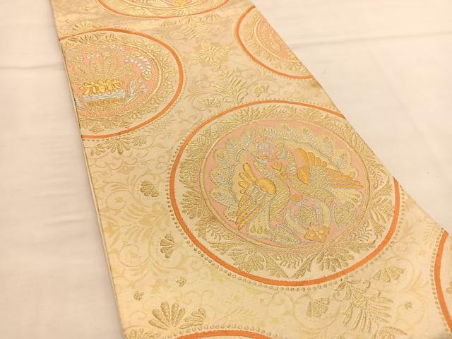 平和屋着物◎六通柄袋帯 唐織 向かい鳳凰丸文 金銀糸 正絹 逸品 BAAU0816hv
