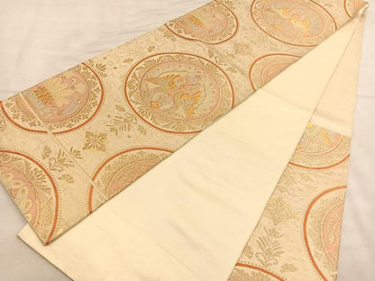 平和屋着物◎六通柄袋帯 唐織 向かい鳳凰丸文 金銀糸 正絹 逸品 BAAU0816hv