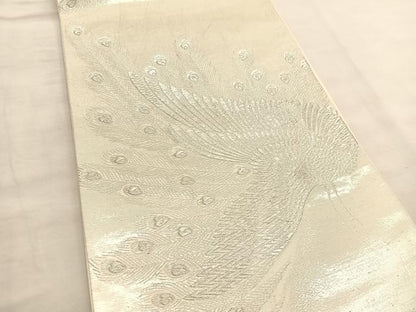 平和屋着物◎六通柄袋帯 孔雀 銀糸 正絹 逸品 BAAU0822hv