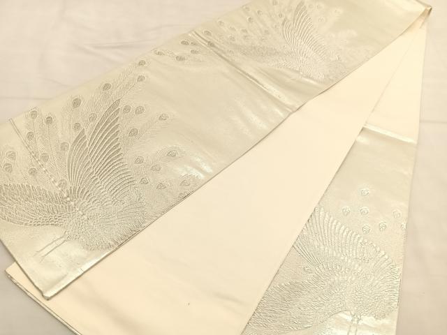 平和屋着物◎六通柄袋帯 孔雀 銀糸 正絹 逸品 BAAU0822hv