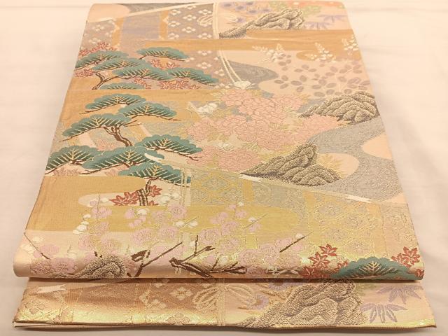 平和屋着物◎六通柄袋帯 唐織 几帳松竹梅 金銀糸 正絹 逸品 BAAU0840hv