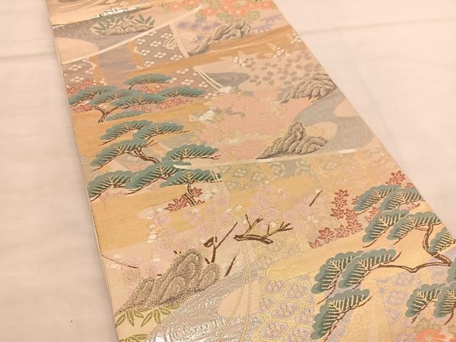平和屋着物◎六通柄袋帯 唐織 几帳松竹梅 金銀糸 正絹 逸品 BAAU0840hv