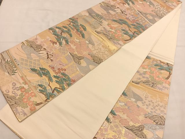 平和屋着物◎六通柄袋帯 唐織 几帳松竹梅 金銀糸 正絹 逸品 BAAU0840hv