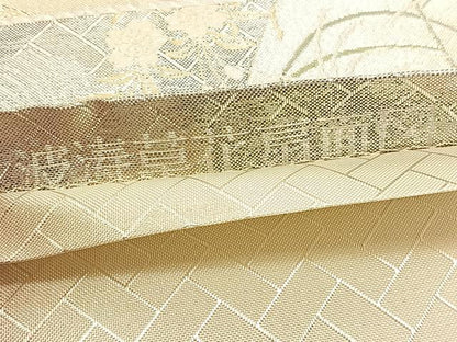 平和屋着物◎佐賀錦 六通柄袋帯 波涛草花扇面図 金銀糸 正絹 逸品 BAAU0841hv