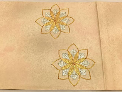 平和屋着物◎太鼓柄袋帯　総駒刺繍　飾花文　銀彩　正絹　逸品　BAAU0847hv