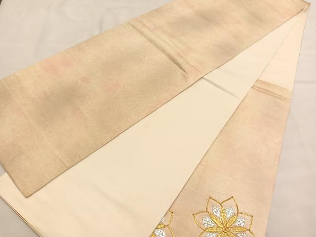 平和屋着物◎太鼓柄袋帯　総駒刺繍　飾花文　銀彩　正絹　逸品　BAAU0847hv