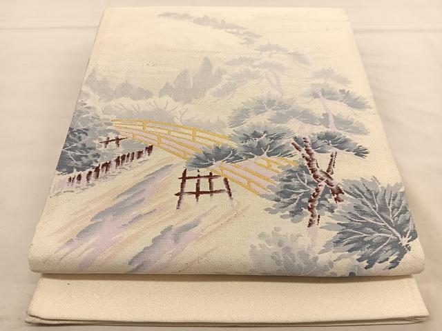 平和屋着物◎太鼓柄袋帯 綴れ 渡橋風景文 金銀糸 正絹 逸品 BAAU0891hv
