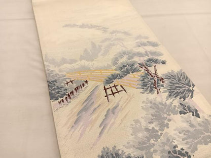 平和屋着物◎太鼓柄袋帯 綴れ 渡橋風景文 金銀糸 正絹 逸品 BAAU0891hv