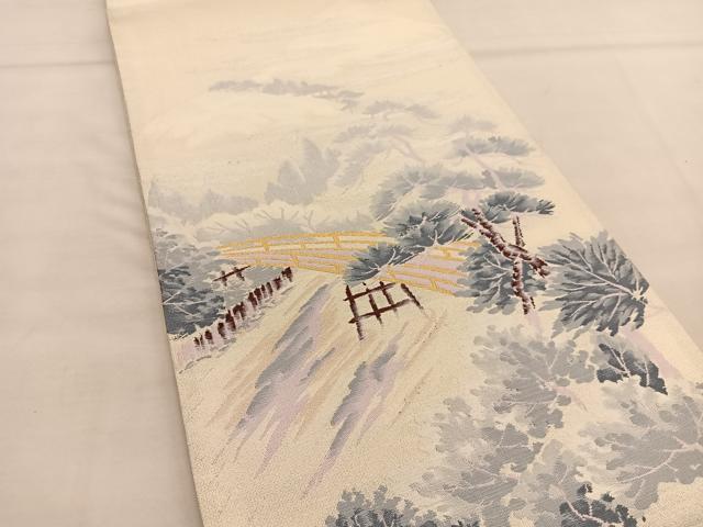 平和屋着物◎太鼓柄袋帯 綴れ 渡橋風景文 金銀糸 正絹 逸品 BAAU0891hv