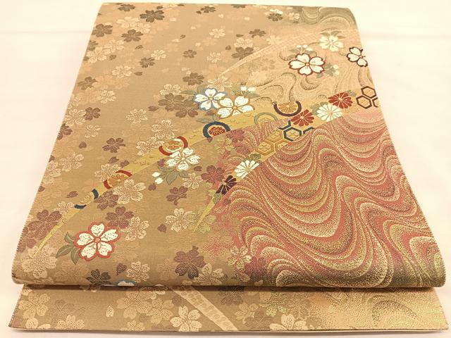 平和屋着物◎六通柄袋帯 唐織 吹雪小袖 金糸 鈴乃屋扱い 正絹 逸品 BAAU0894hv