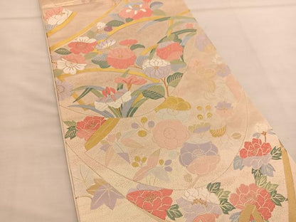 平和屋着物◎六通柄袋帯 唐織 辻が花 金糸 正絹 逸品 BAAU0896hv