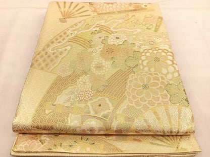 平和屋着物◎宝秀本佐賀錦 六通柄袋帯 扇面宝尽くし花文 九百錦 金糸 正絹 逸品 BAAU0898hv