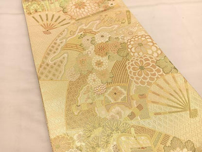 平和屋着物◎宝秀本佐賀錦 六通柄袋帯 扇面宝尽くし花文 九百錦 金糸 正絹 逸品 BAAU0898hv
