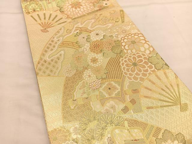 平和屋着物◎宝秀本佐賀錦 六通柄袋帯 扇面宝尽くし花文 九百錦 金糸 正絹 逸品 BAAU0898hv