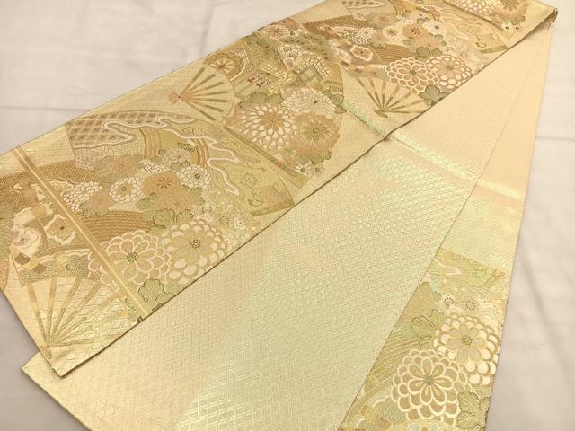 平和屋着物◎宝秀本佐賀錦 六通柄袋帯 扇面宝尽くし花文 九百錦 金糸 正絹 逸品 BAAU0898hv