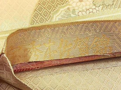 平和屋着物◎宝秀本佐賀錦 六通柄袋帯 扇面宝尽くし花文 九百錦 金糸 正絹 逸品 BAAU0898hv