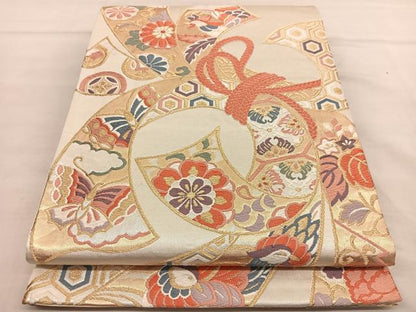 平和屋着物◎六通柄袋帯 唐織 束ね熨斗鳳凰花蝶文 金銀糸 正絹 逸品 BAAU0901hv