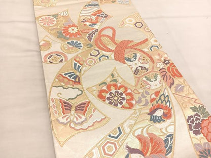 平和屋着物◎六通柄袋帯 唐織 束ね熨斗鳳凰花蝶文 金銀糸 正絹 逸品 BAAU0901hv