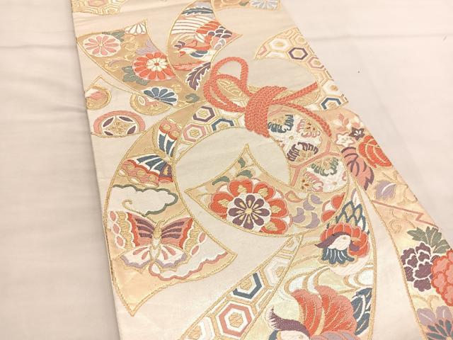 平和屋着物◎六通柄袋帯 唐織 束ね熨斗鳳凰花蝶文 金銀糸 正絹 逸品 BAAU0901hv