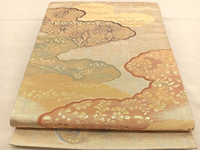 平和屋着物◎六通柄袋帯 唐織 雲取カスミ文 金糸 正絹 逸品 BAAU0902hv