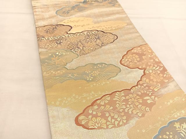 平和屋着物◎六通柄袋帯 唐織 雲取カスミ文 金糸 正絹 逸品 BAAU0902hv