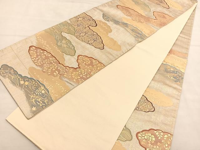 平和屋着物◎六通柄袋帯 唐織 雲取カスミ文 金糸 正絹 逸品 BAAU0902hv