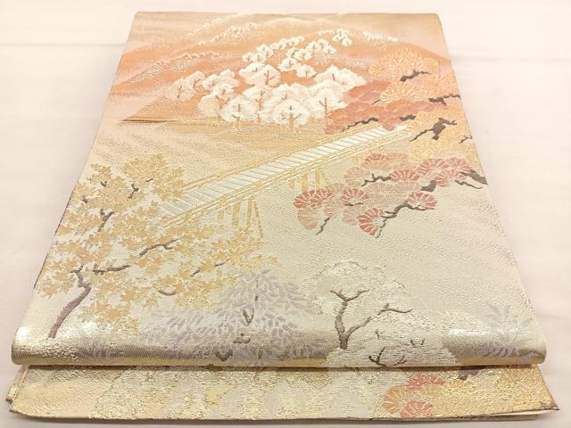 平和屋着物◎六通柄袋帯 渡橋風景文 金銀糸 正絹 逸品 BAAU0903hv