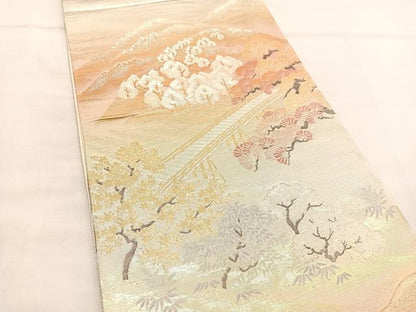 平和屋着物◎六通柄袋帯 渡橋風景文 金銀糸 正絹 逸品 BAAU0903hv