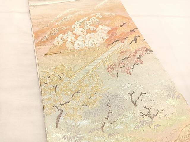 平和屋着物◎六通柄袋帯 渡橋風景文 金銀糸 正絹 逸品 BAAU0903hv
