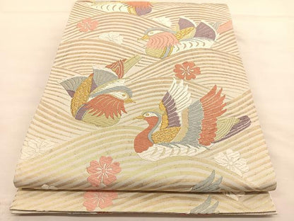 平和屋着物◎六通柄袋帯 唐織 能衣鴛鴦文 金糸 正絹 逸品 BAAU0909hv